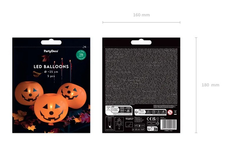 Balony świecące Dynie 25cm 5szt PLB1 Halloween PartyDeco